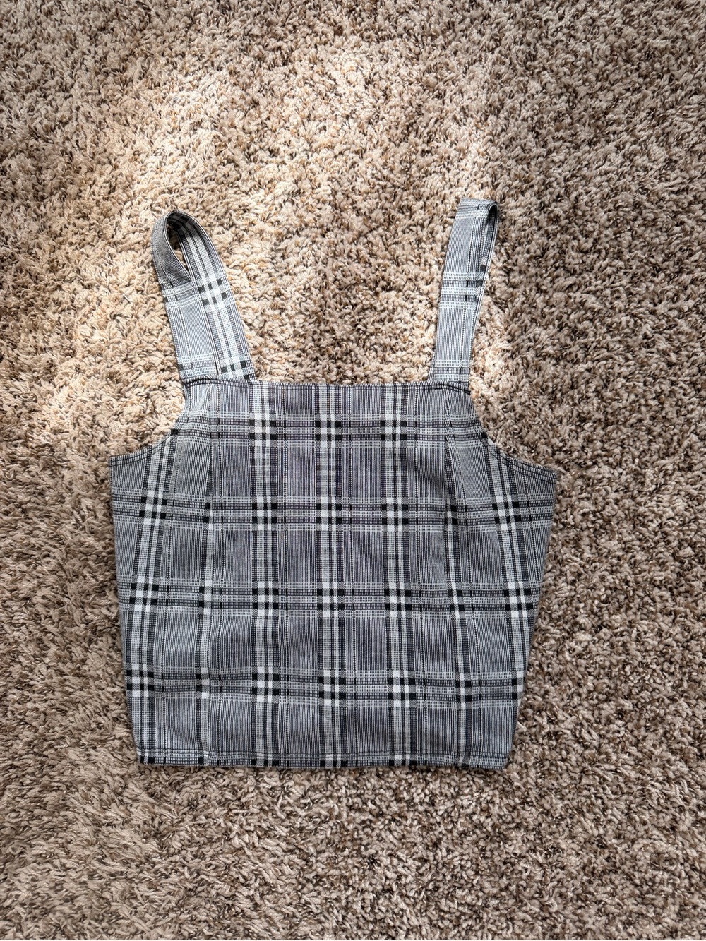 American Eagle Plaid Crop Top Tank Gray Black White Square Neck Women's
